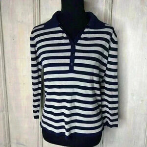 Gregory gray blue stripe knit polo blouse